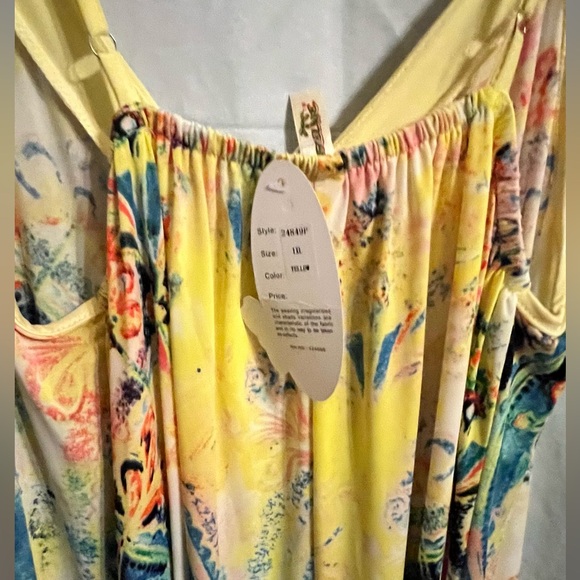 Plus size watercolor maxi handkerchief dress with spaghetti straps. - Picture 3 of 3